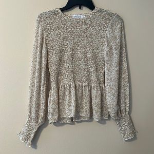 Petal & Pup Cream and Tan Smocked Peplum Blouse